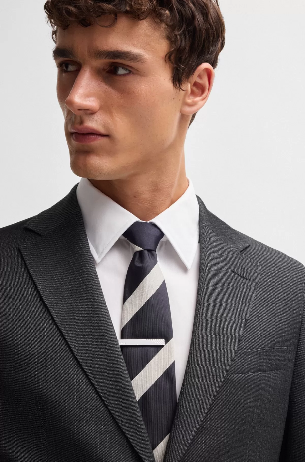 HUGO BOSS Slim Fit Jakkesæt I Stribet Uldblanding Sort Hot