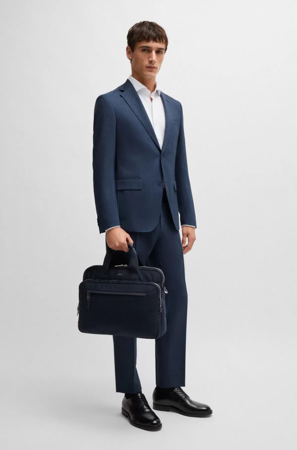HUGO BOSS Slim Fit Jakkesæt I Uld Med Mikromønster Og Performance-stræk Blå Outlet
