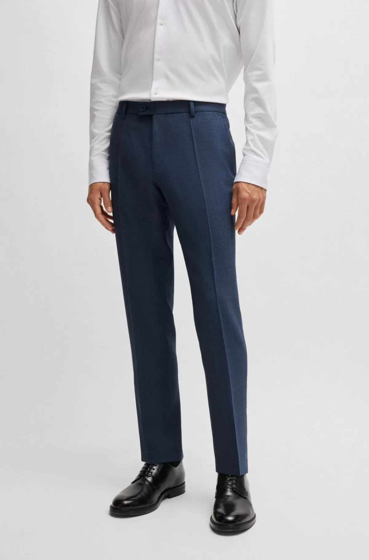 HUGO BOSS Slim Fit Jakkesæt I Uld Med Mikromønster Og Performance-stræk Blå Outlet