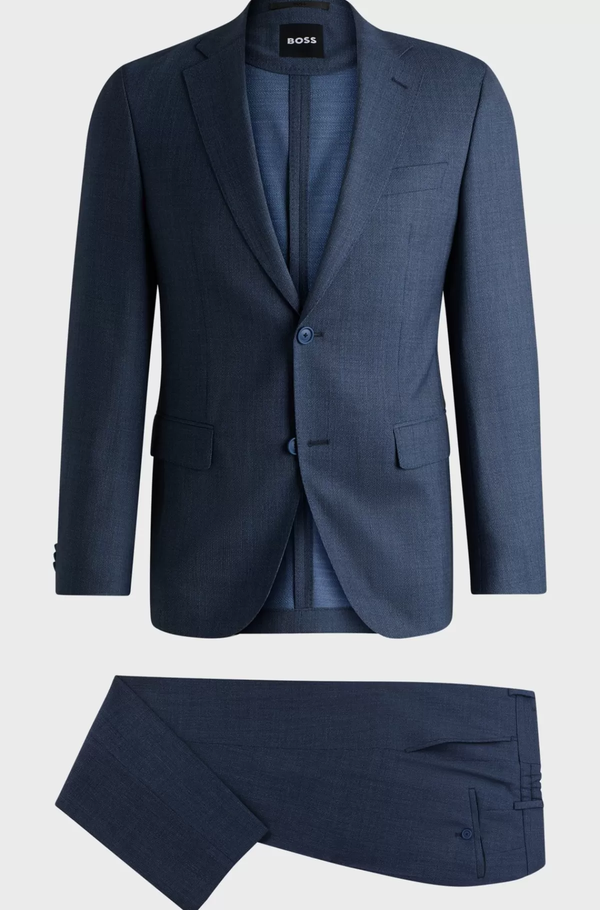 HUGO BOSS Slim Fit Jakkesæt I Uld Med Mikromønster Og Performance-stræk Blå Outlet