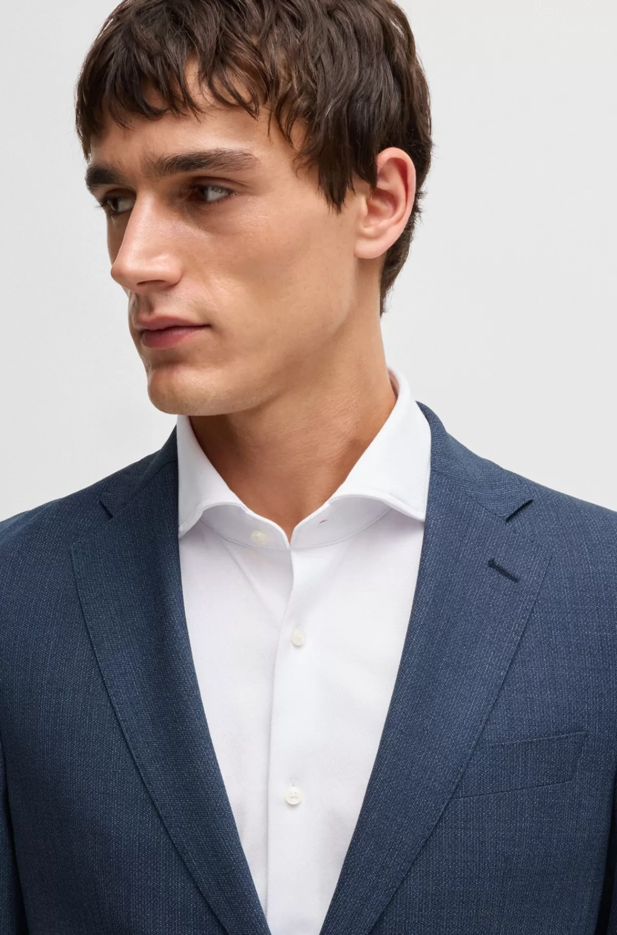 HUGO BOSS Slim Fit Jakkesæt I Uld Med Mikromønster Og Performance-stræk Blå Outlet