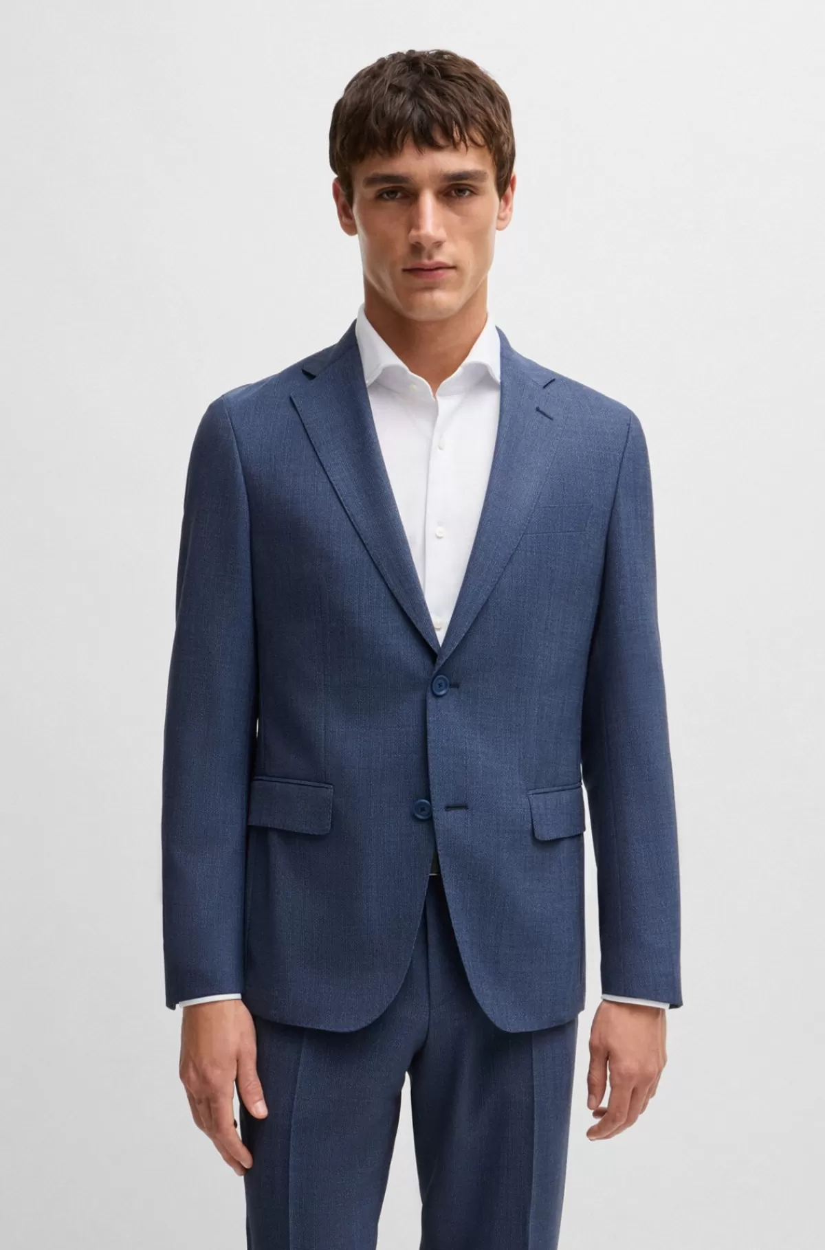 HUGO BOSS Slim Fit Jakkesæt I Uld Med Mikromønster Og Performance-stræk Blå Outlet