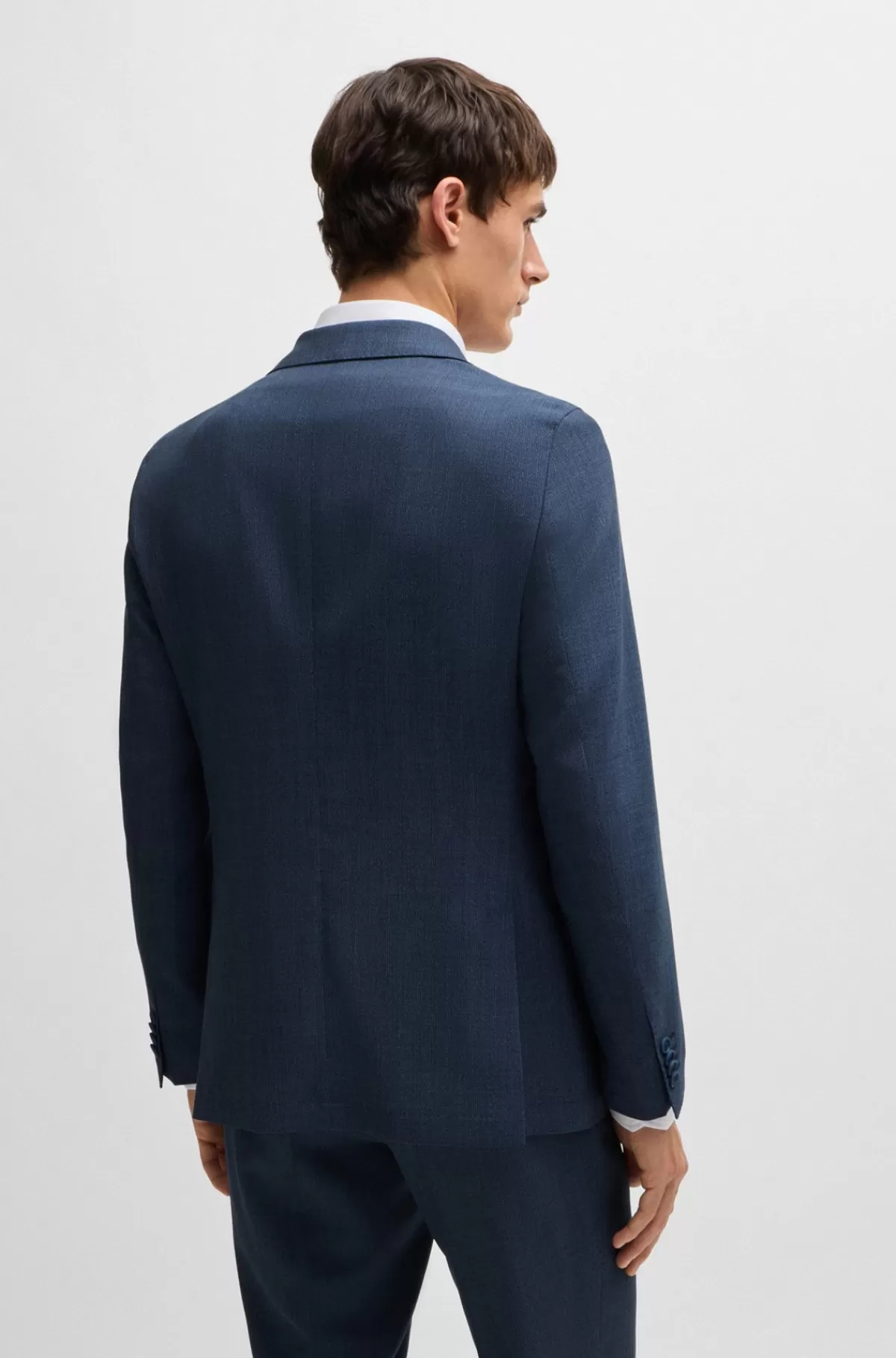 HUGO BOSS Slim Fit Jakkesæt I Uld Med Mikromønster Og Performance-stræk Blå Outlet