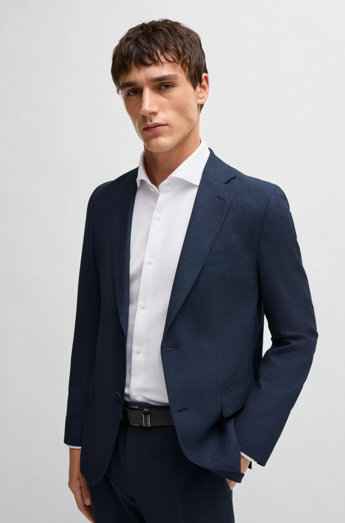 HUGO BOSS Slim Fit Jakkesæt I Uld Med Mikromønster Og Performance-stræk Blå Outlet