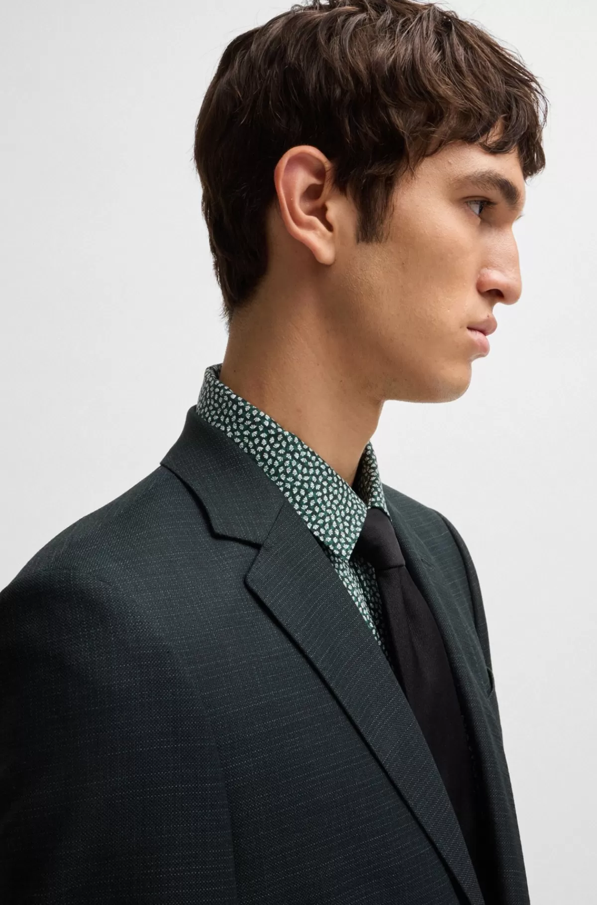 HUGO BOSS Slim Fit Jakkesæt I Uld Med Stræk Og Mikromønster Mørkegrøn Clearance