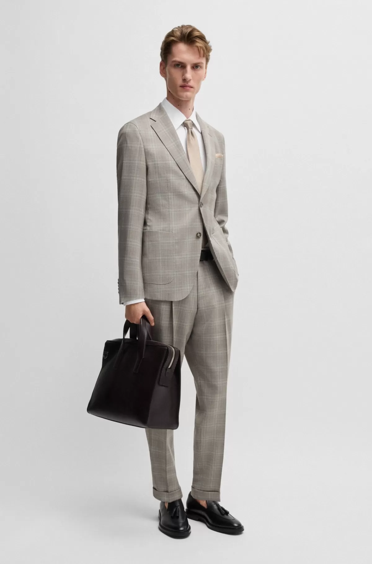 HUGO BOSS Slim Fit Jakkesæt I Vandskyende Ny Uld Med Tern Lysegrøn Sale