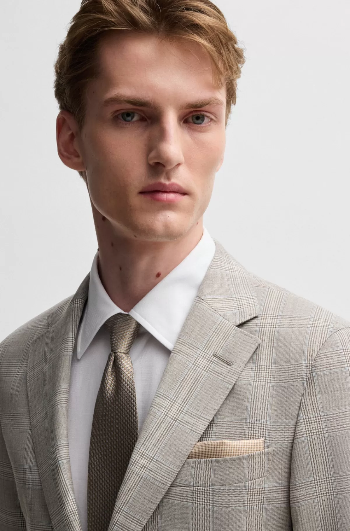HUGO BOSS Slim Fit Jakkesæt I Vandskyende Ny Uld Med Tern Lysegrøn Sale