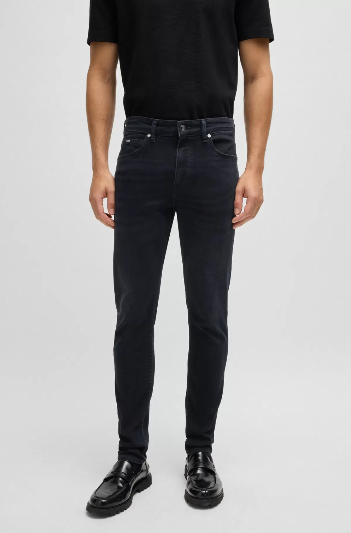 HUGO BOSS Slim Fit Jeans I Blå Denim Med Behageligt Stræk Sort Outlet