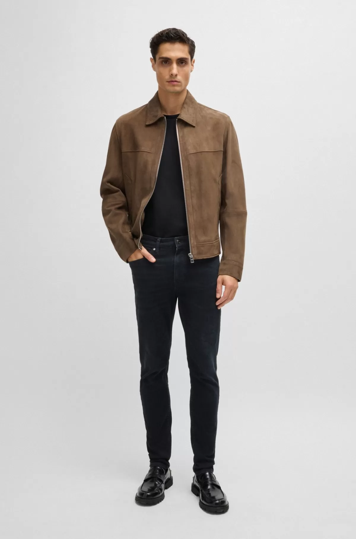 HUGO BOSS Slim Fit Jeans I Blå Denim Med Behageligt Stræk Sort Outlet
