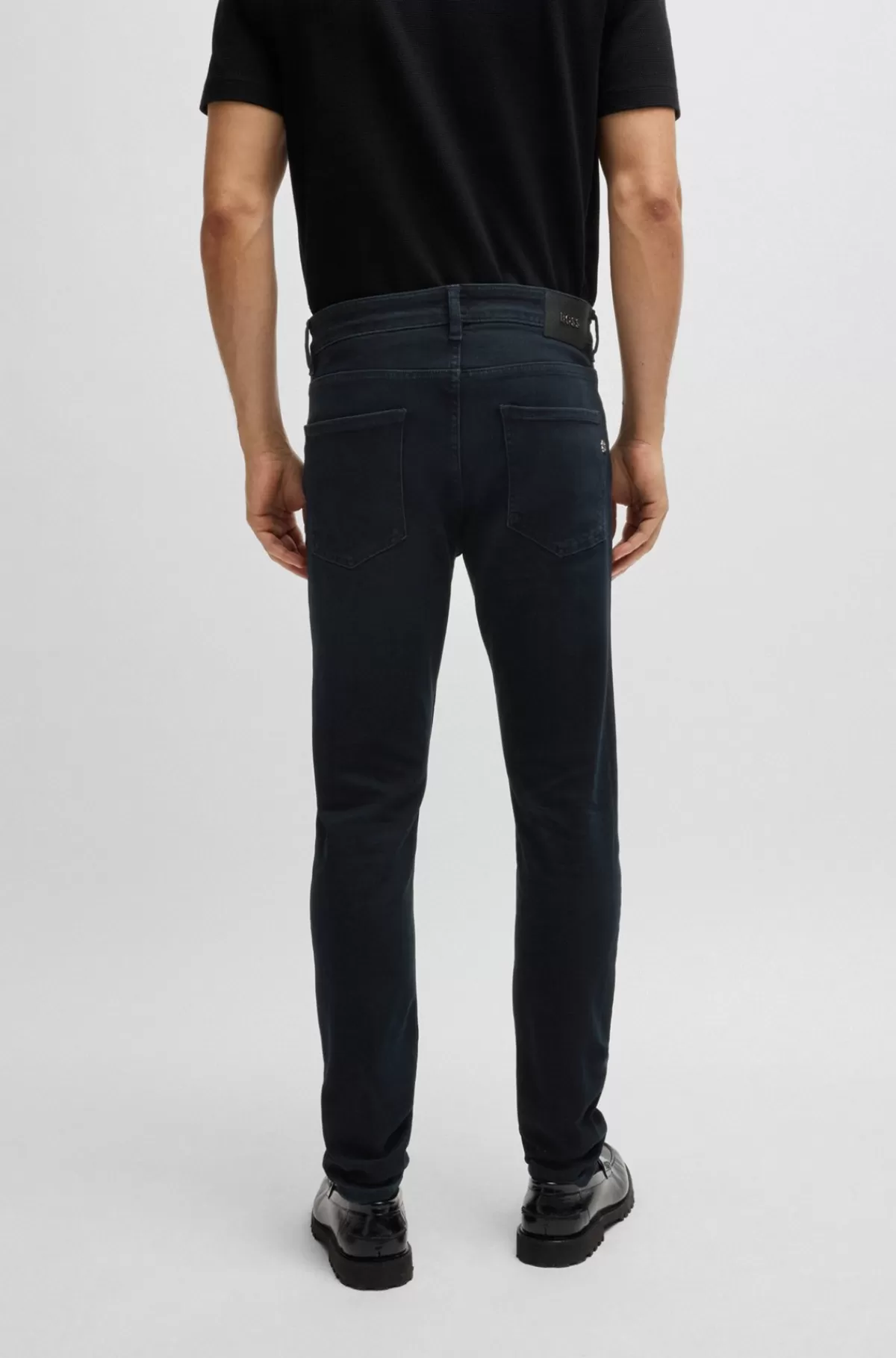 HUGO BOSS Slim Fit Jeans I Blå Denim Med Behageligt Stræk Sort Outlet
