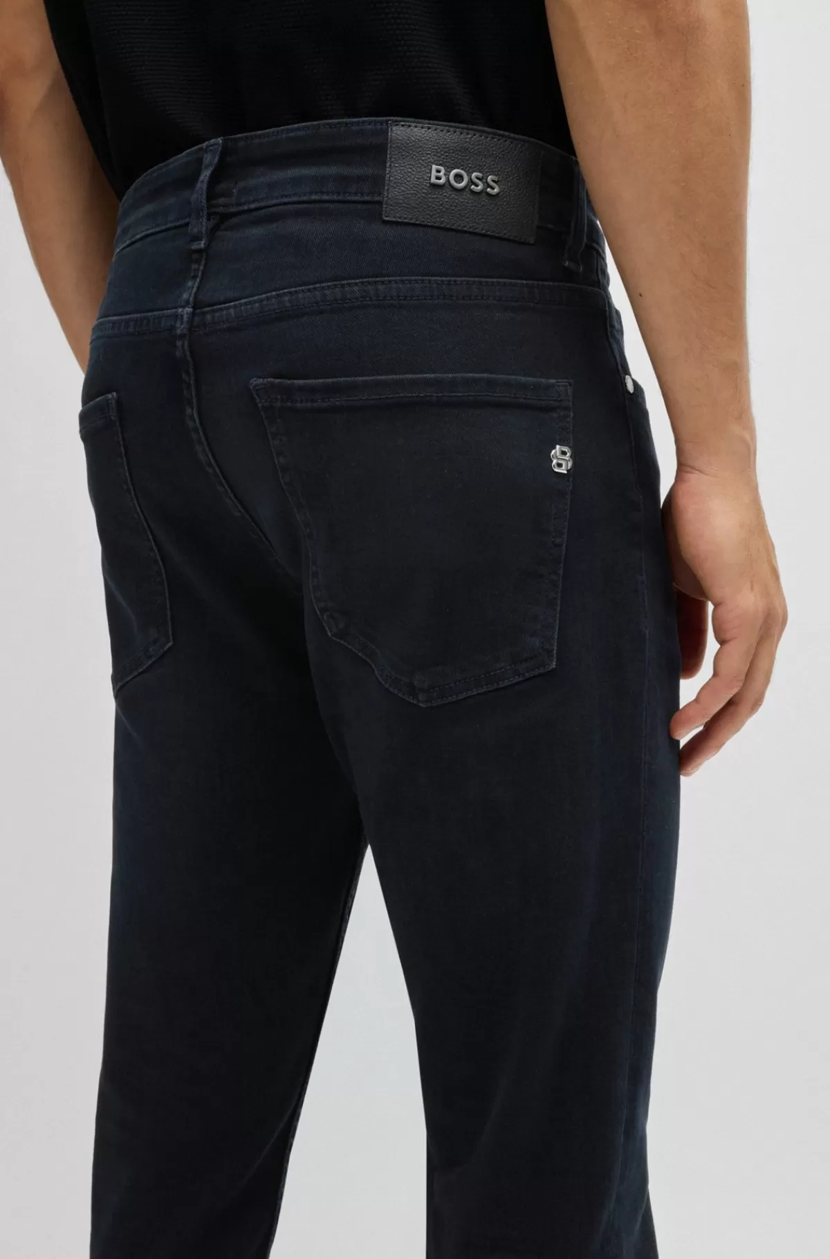HUGO BOSS Slim Fit Jeans I Blå Denim Med Behageligt Stræk Sort Outlet