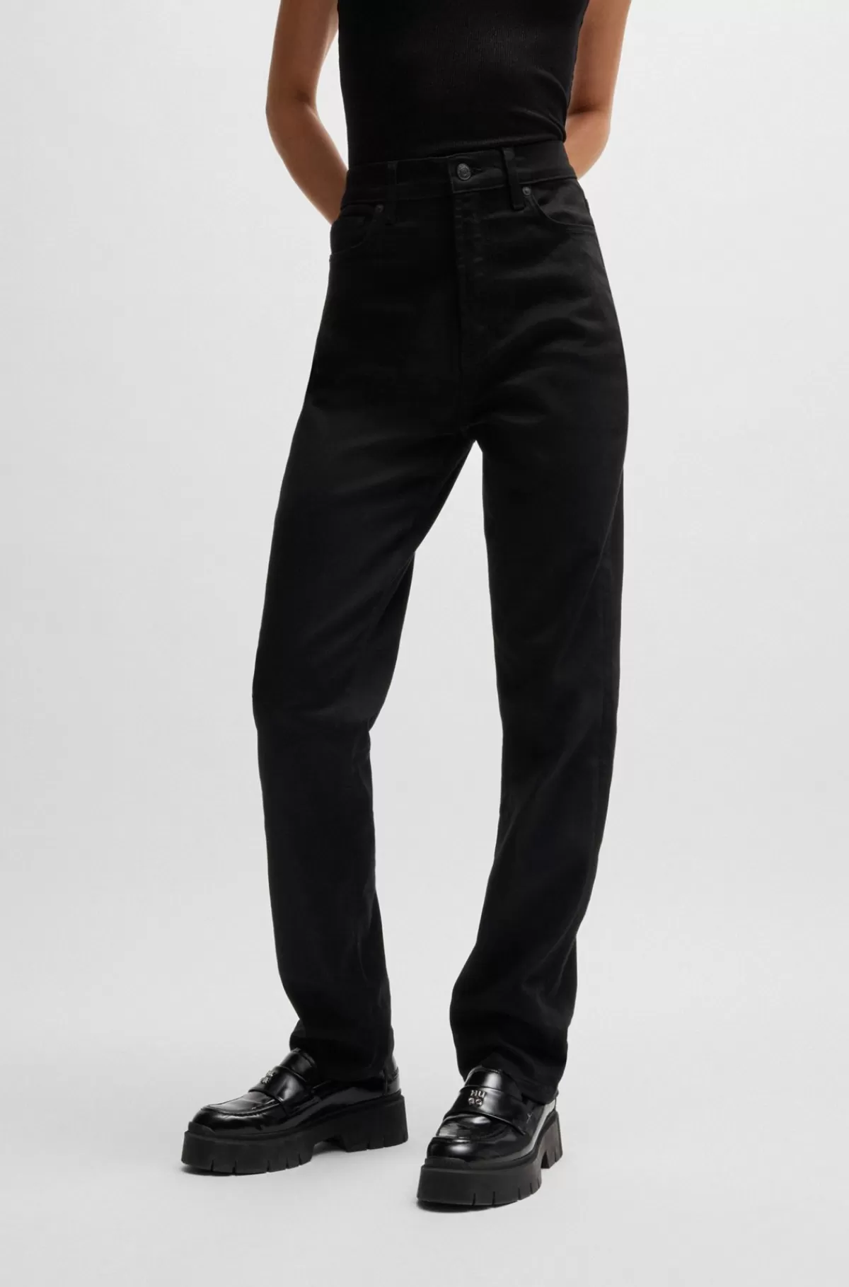 HUGO BOSS Slim Fit Jeans I Farveægte, Denim Med Stræk Sort Shop