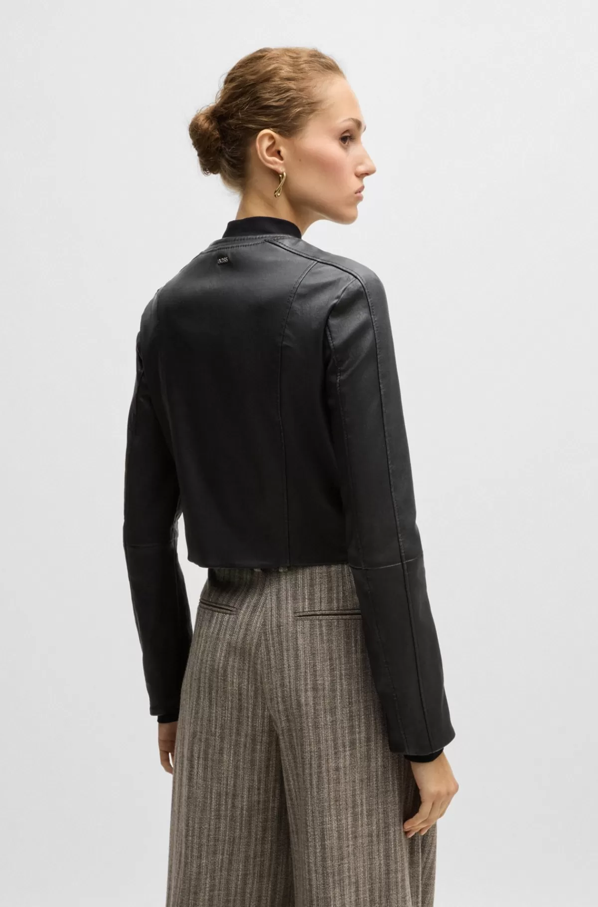 HUGO BOSS Slim Fit Læderjakke Uden Krave Sort Fashion