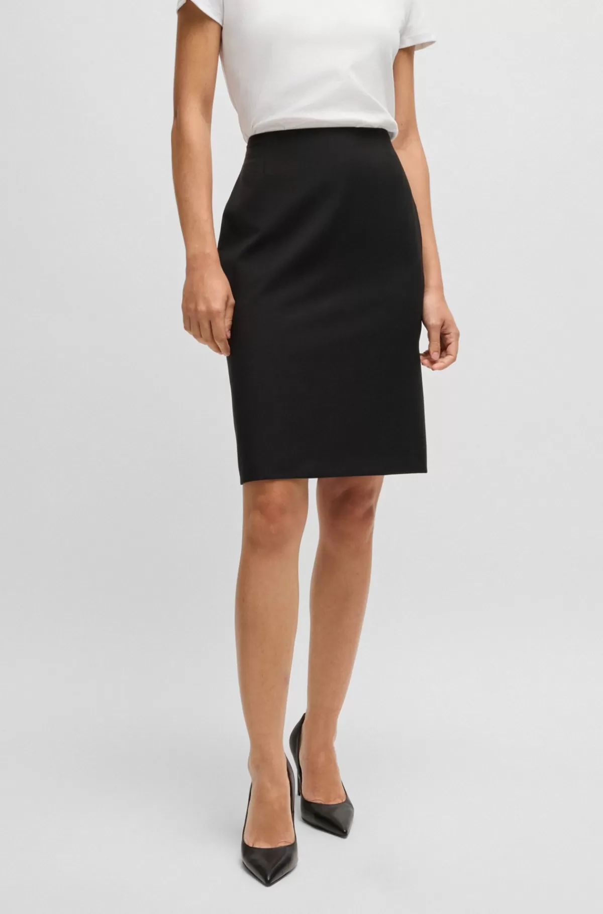 HUGO BOSS Slim Fit Pencilnederdel I Ny Uld Sort Cheap