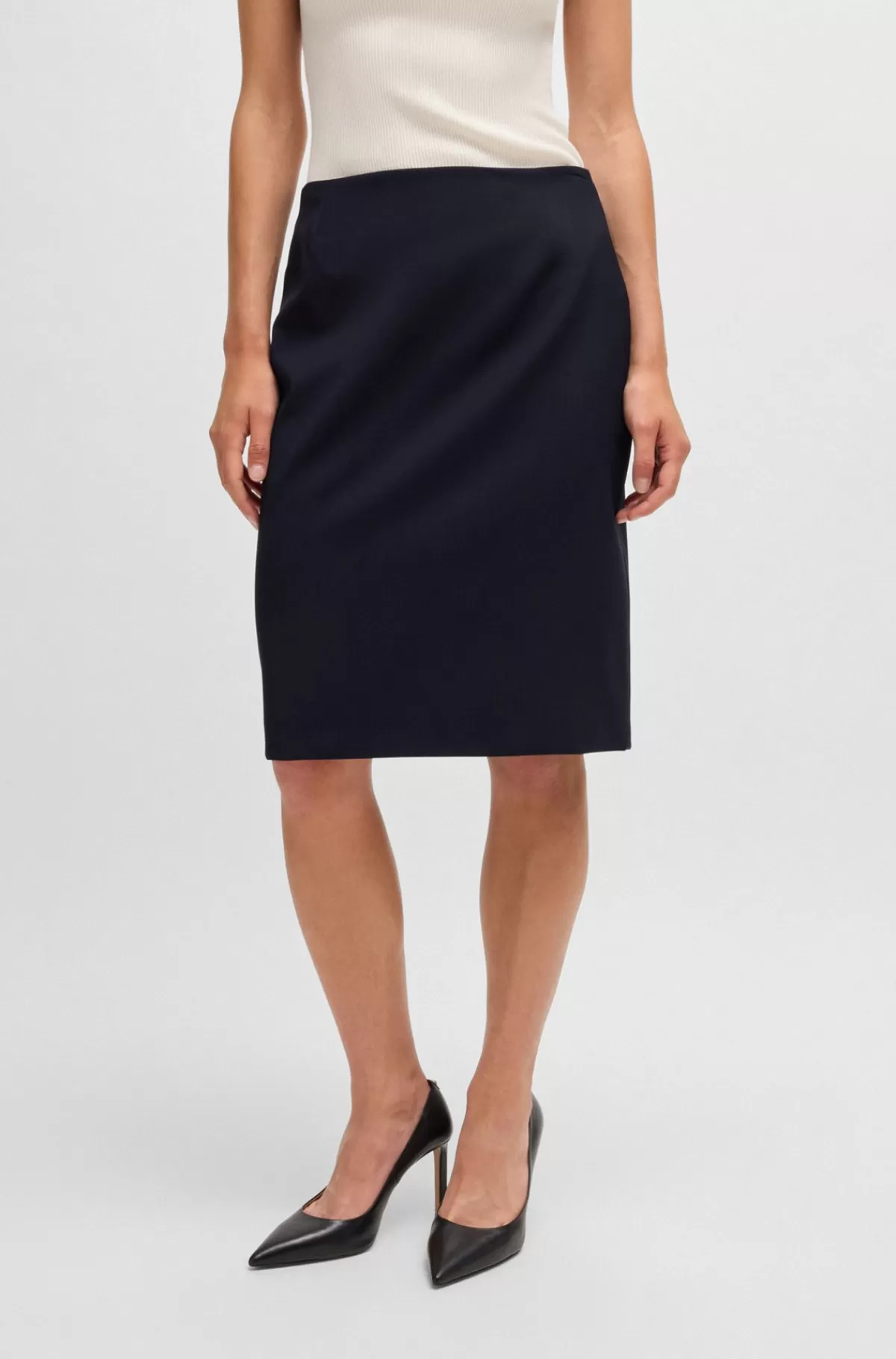 HUGO BOSS Slim Fit Pencilnederdel I Ny Uld Mørkeblå Store