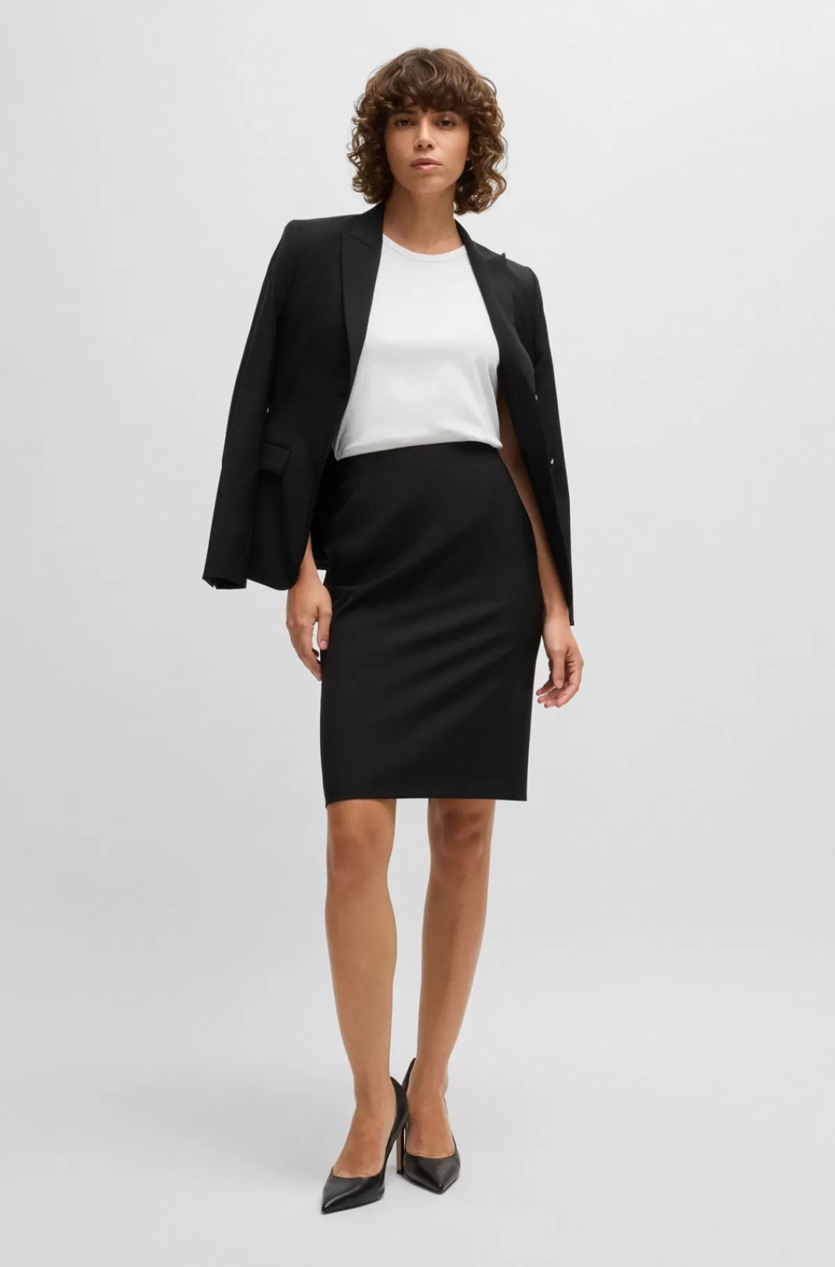 HUGO BOSS Slim Fit Pencilnederdel I Ny Uld Sort Cheap