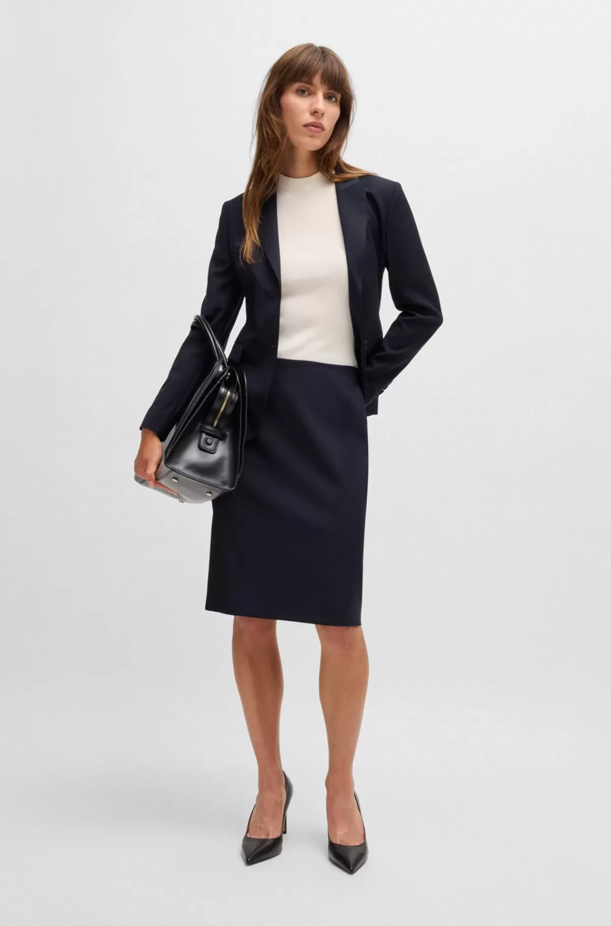 HUGO BOSS Slim Fit Pencilnederdel I Ny Uld Mørkeblå Store