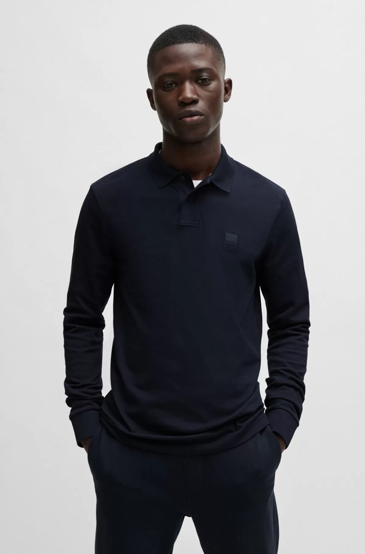 HUGO BOSS Slim Fit Poloshirt I Bomuld Med Stræk Og Logomærke Mørkeblå Sale