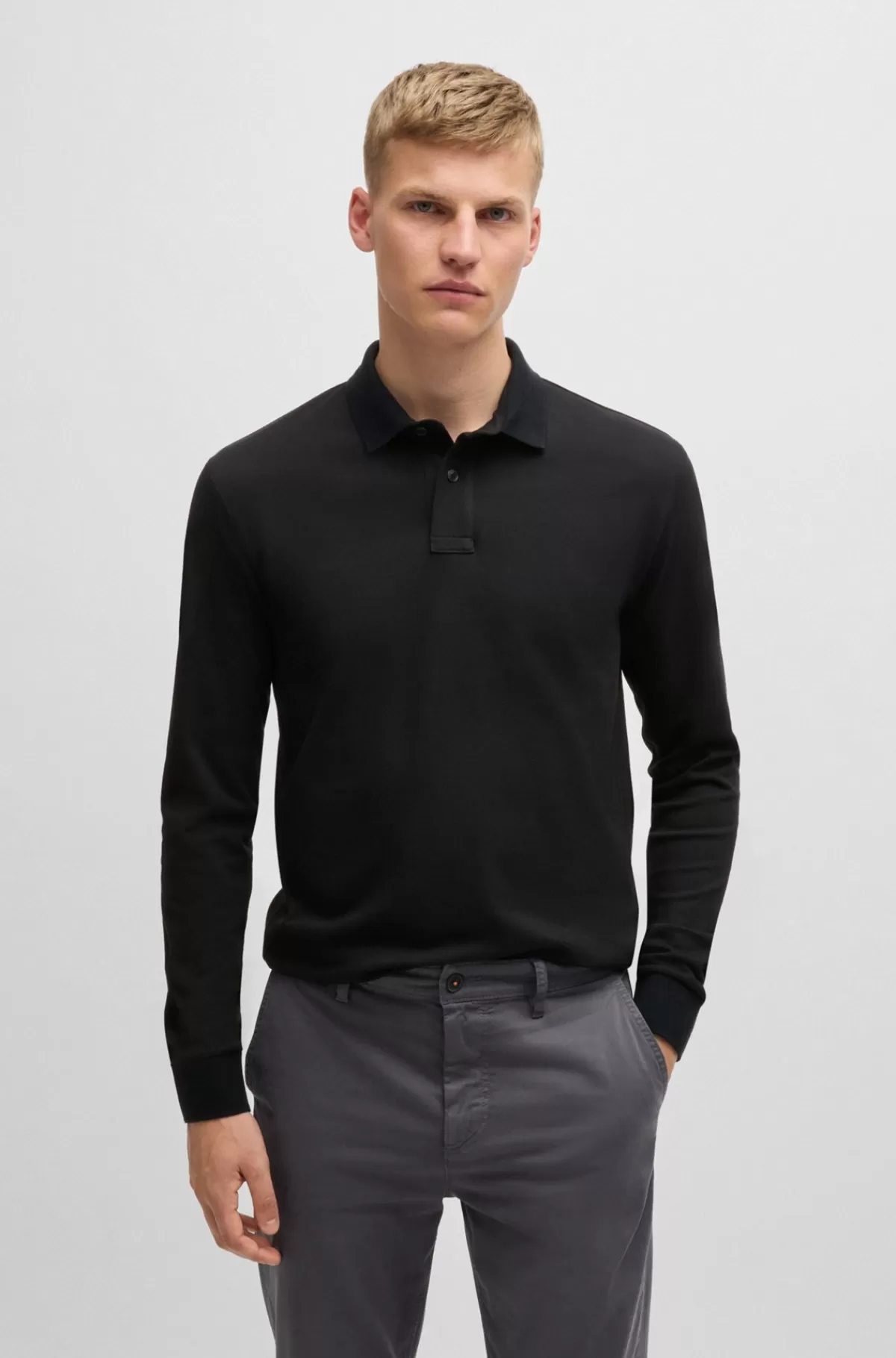 HUGO BOSS Slim Fit Poloshirt I Bomuld Med Stræk Og Logomærke Sort New
