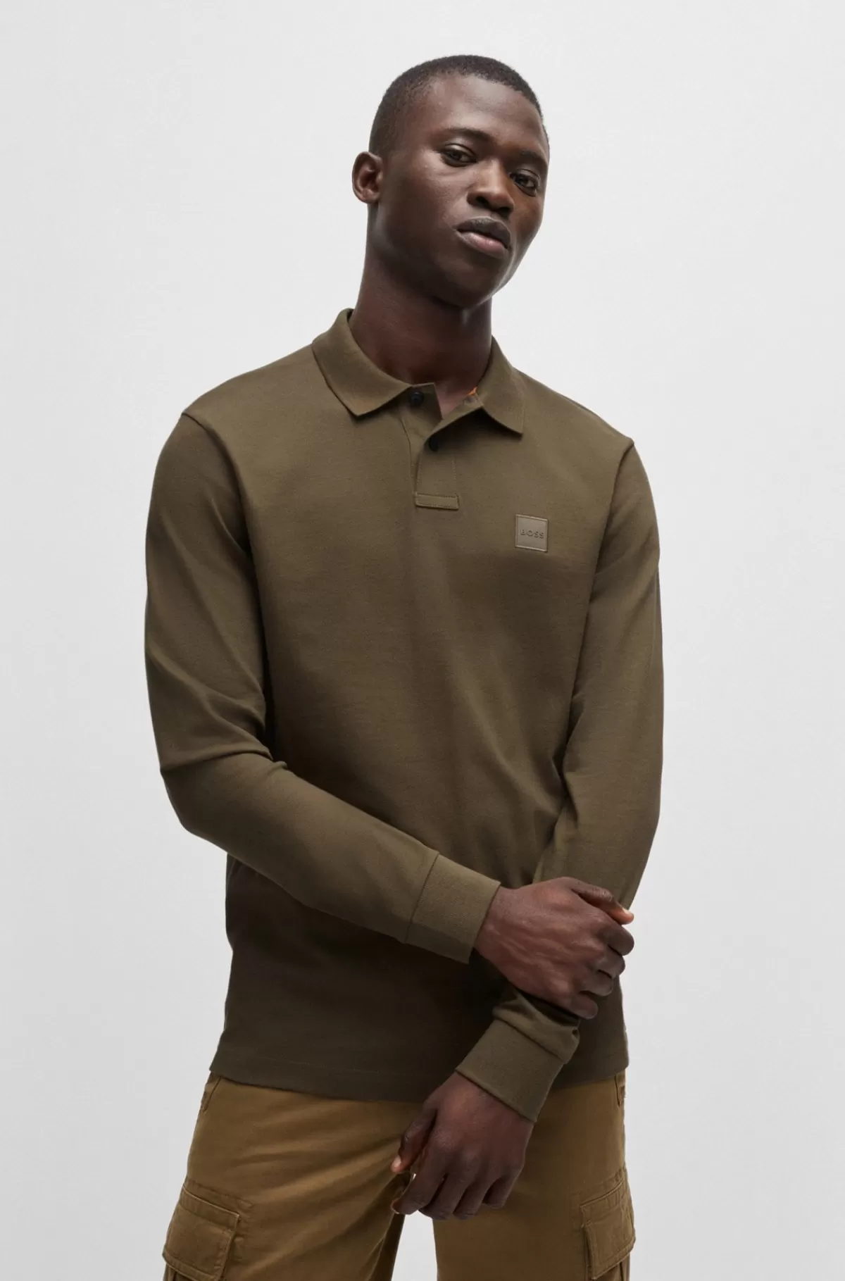 HUGO BOSS Slim Fit Poloshirt I Bomuld Med Stræk Og Logomærke Brun Fashion