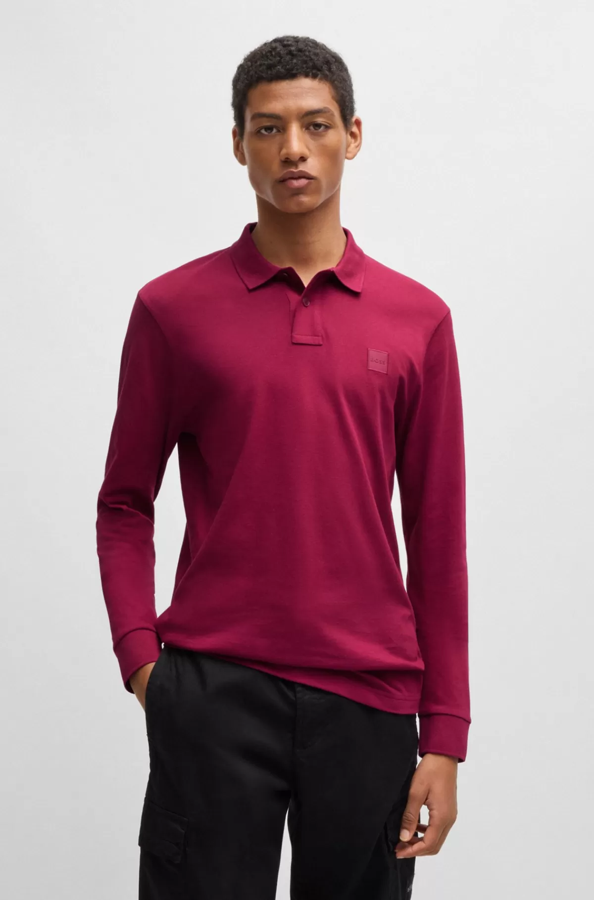 HUGO BOSS Slim Fit Poloshirt I Bomuld Med Stræk Og Logomærke Mørkerød Store