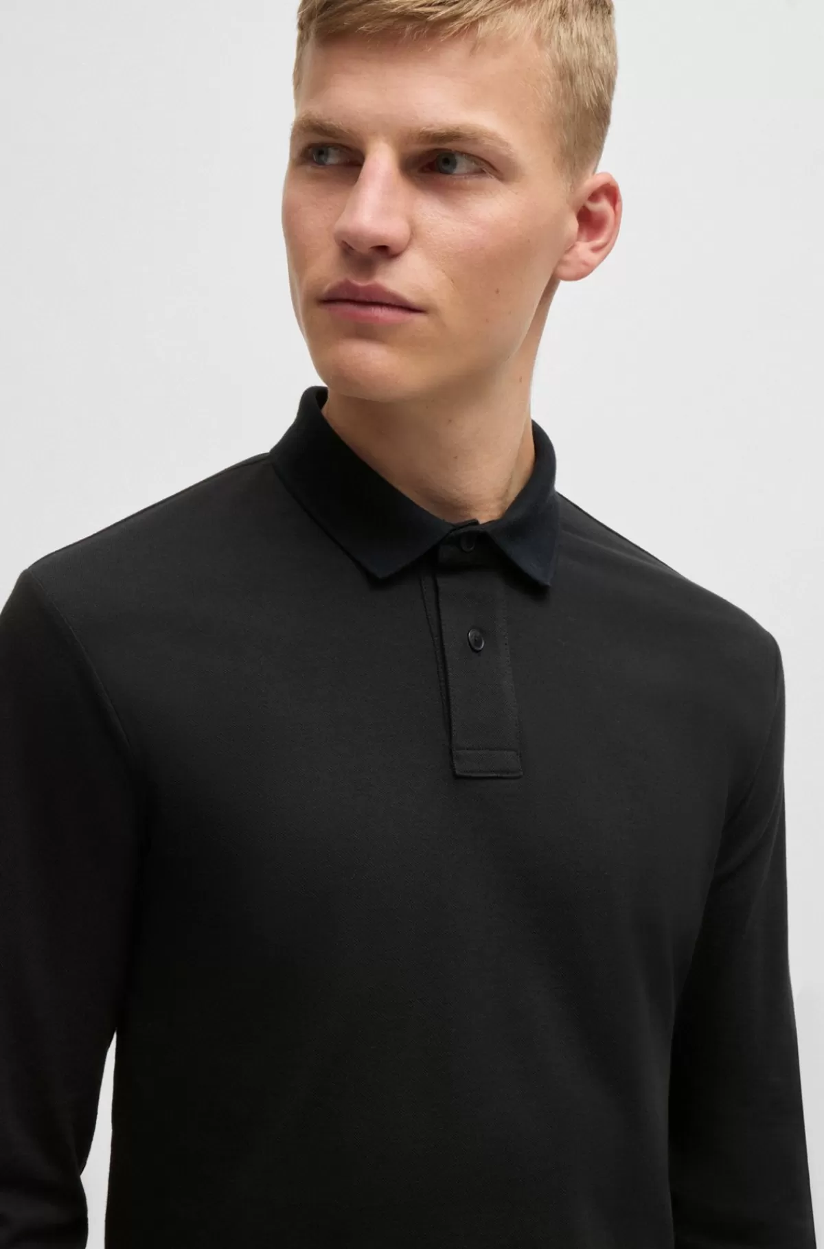 HUGO BOSS Slim Fit Poloshirt I Bomuld Med Stræk Og Logomærke Sort New