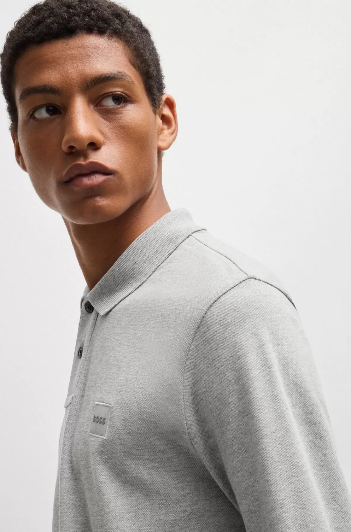 HUGO BOSS Slim Fit Poloshirt I Bomuld Med Stræk Og Logomærke Grå Hot