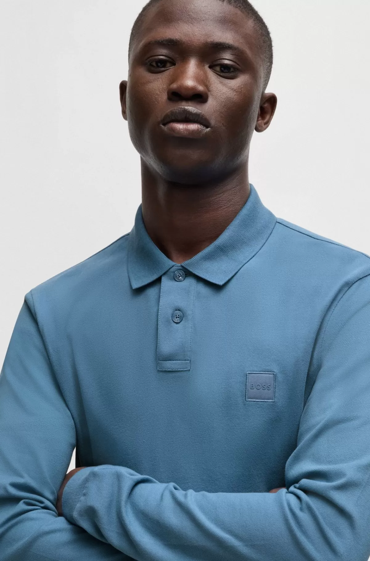HUGO BOSS Slim Fit Poloshirt I Bomuld Med Stræk Og Logomærke Blå Sale