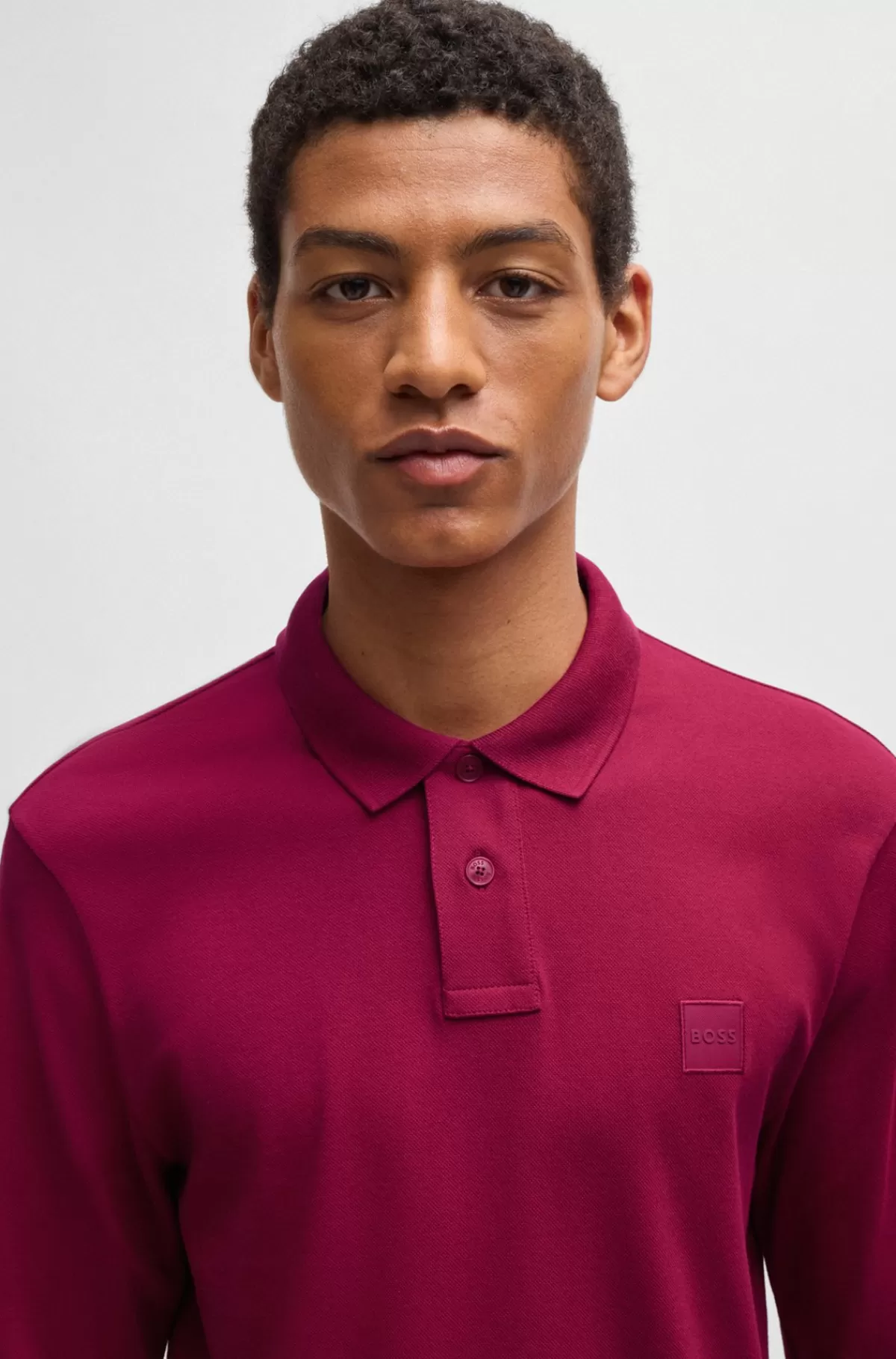 HUGO BOSS Slim Fit Poloshirt I Bomuld Med Stræk Og Logomærke Mørkerød Store