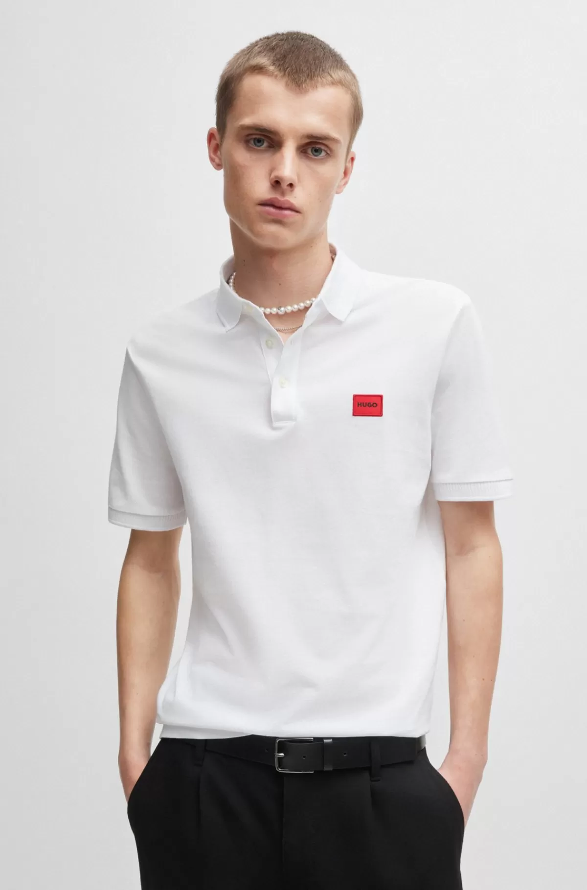 HUGO BOSS Slim Fit Poloshirt I Bomuldspiqué Med Logomærke Hvid Shop
