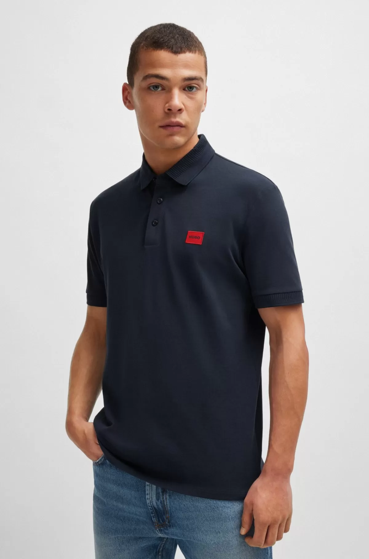 HUGO BOSS Slim Fit Poloshirt I Bomuldspiqué Med Logomærke Mørkeblå Shop