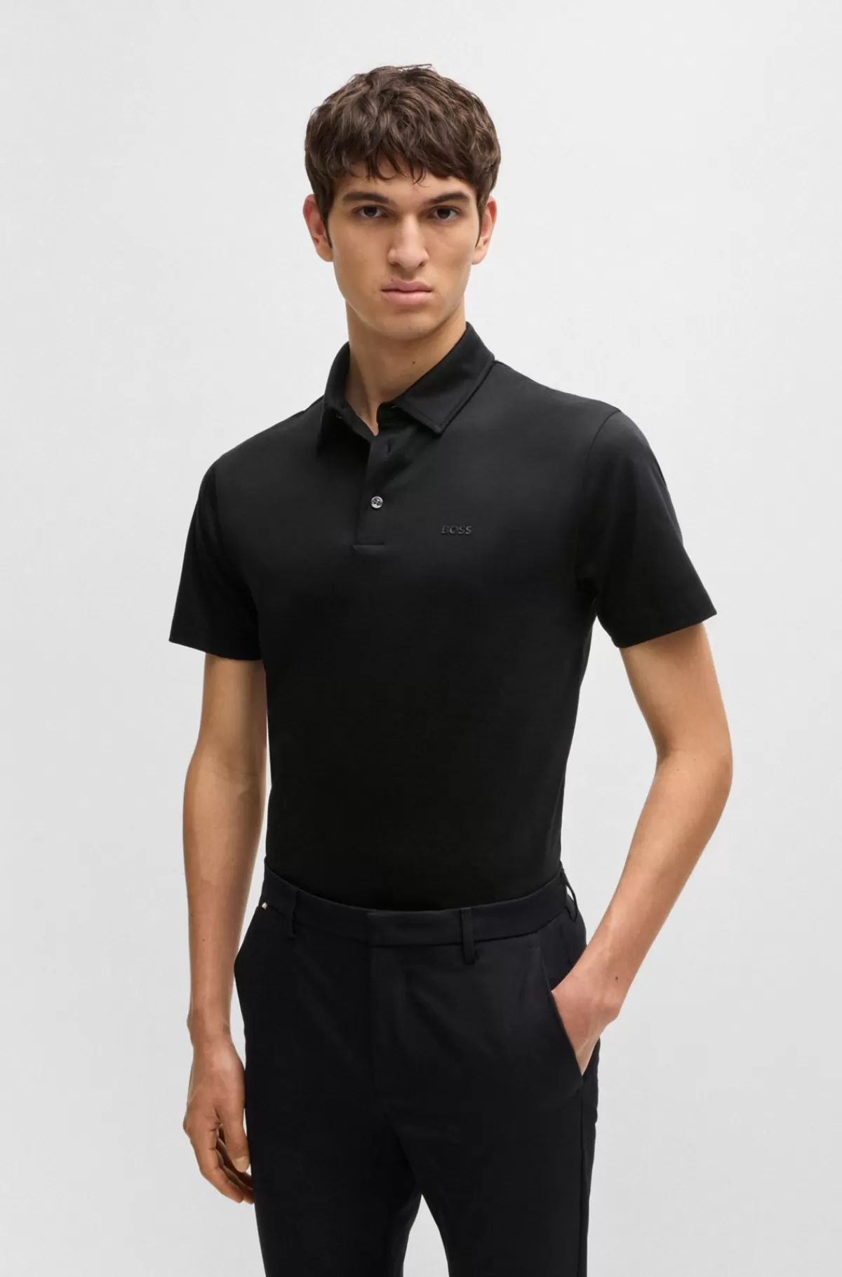 HUGO BOSS Slim Fit Poloshirt I Interlock-bomuld Med Gummibehandlet Logo Sort Outlet
