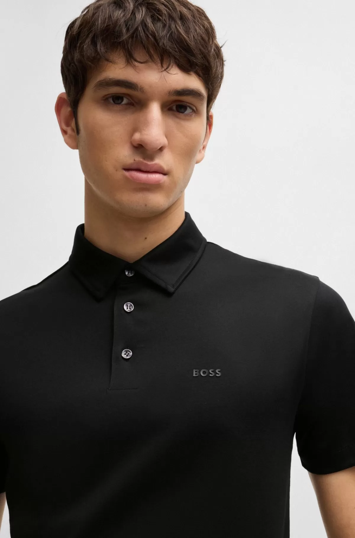 HUGO BOSS Slim Fit Poloshirt I Interlock-bomuld Med Gummibehandlet Logo Sort Outlet