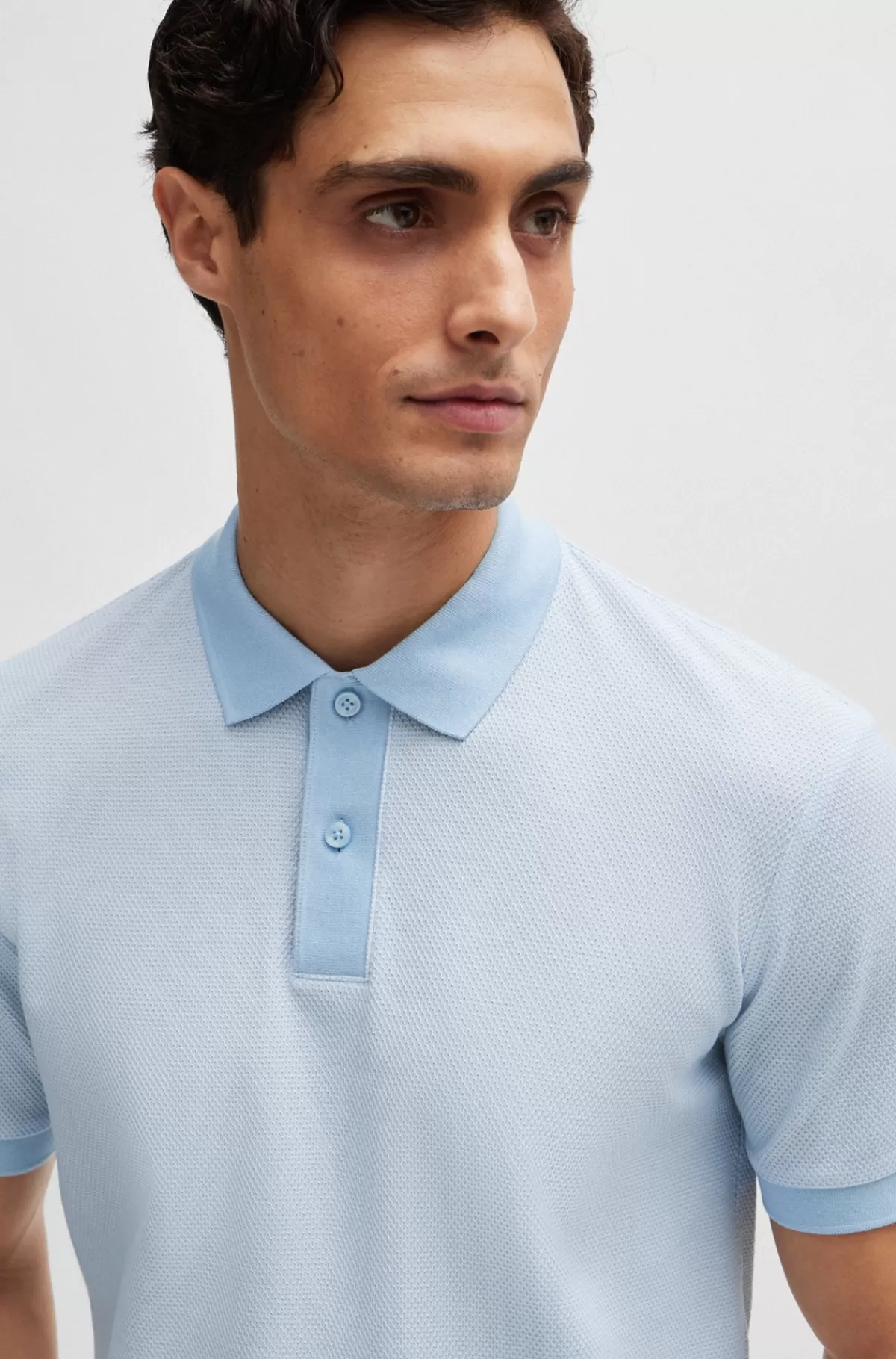 HUGO BOSS Slim Fit Poloshirt I Tofarvet, Merceriseret Bomuld Lyseblå Cheap