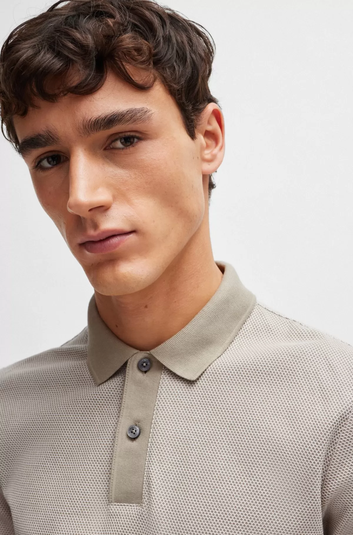 HUGO BOSS Slim Fit Poloshirt I Tofarvet, Merceriseret Bomuld Lys beige Cheap
