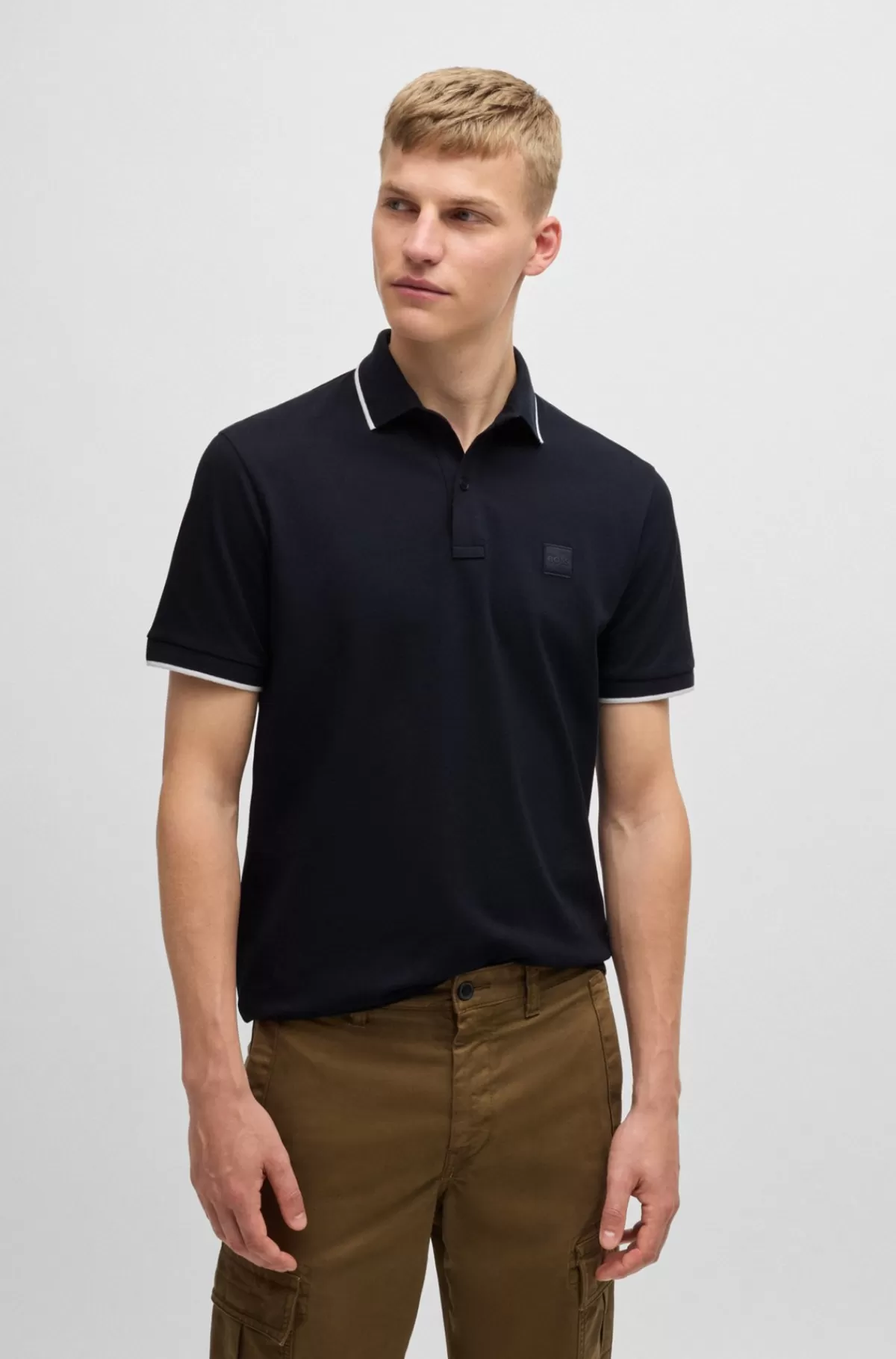 HUGO BOSS Slim Fit Poloshirt I Vasket Bomuldspiqué Med Stræk Mørkeblå New