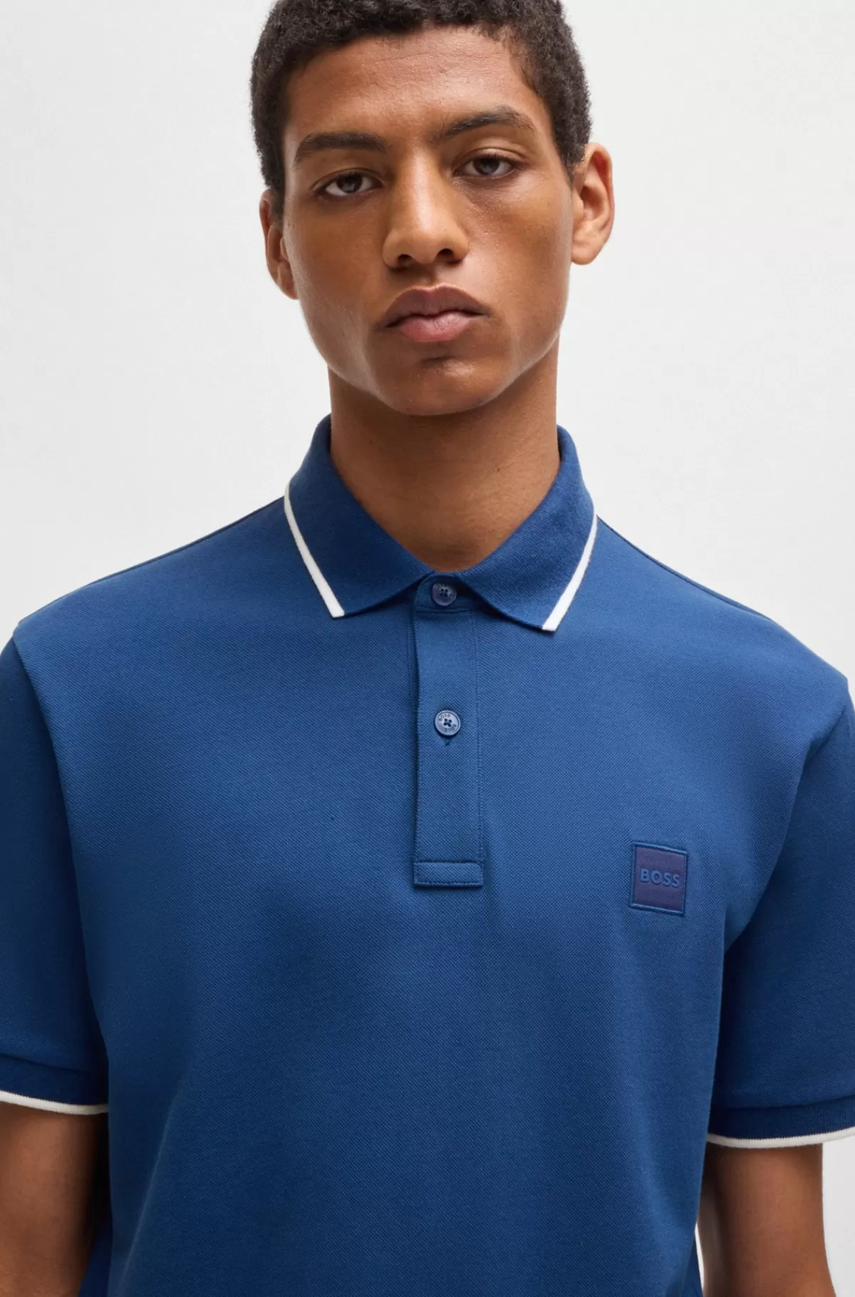 HUGO BOSS Slim Fit Poloshirt I Vasket Bomuldspiqué Med Stræk Mørkeblå Best
