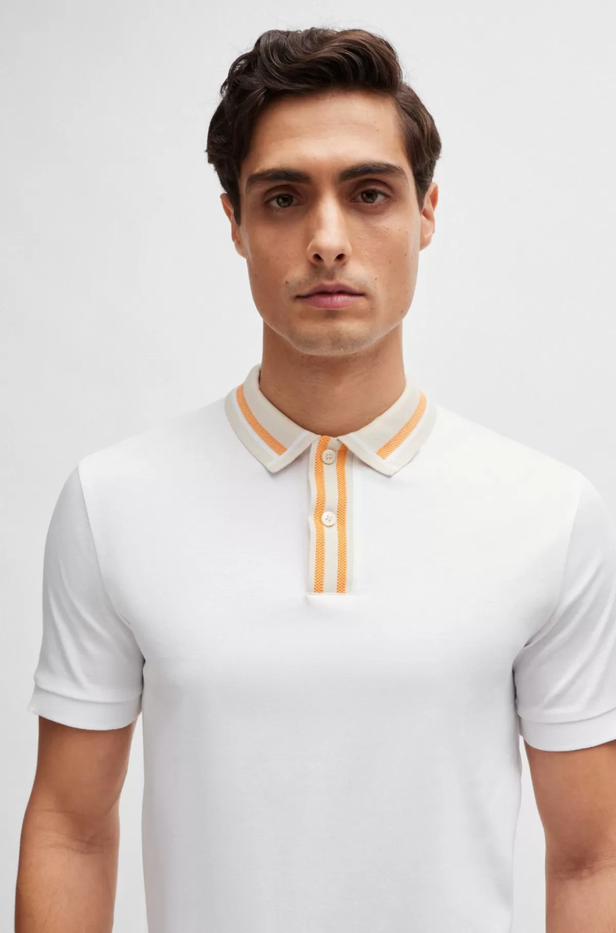 HUGO BOSS Slim Fit Poloshirt Med Kontraststriber I Merceriseret Bomuld Hvid Best Sale