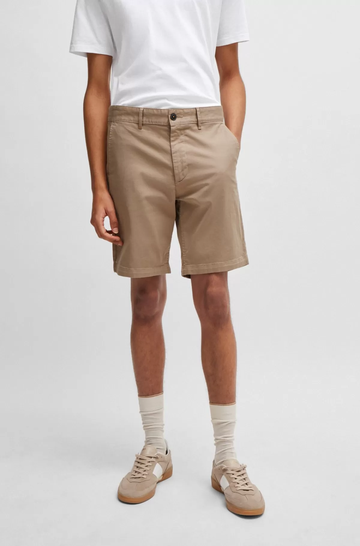 HUGO BOSS Slim Fit Shorts I Bomuldstwill Med Stræk Lysebrun Shop