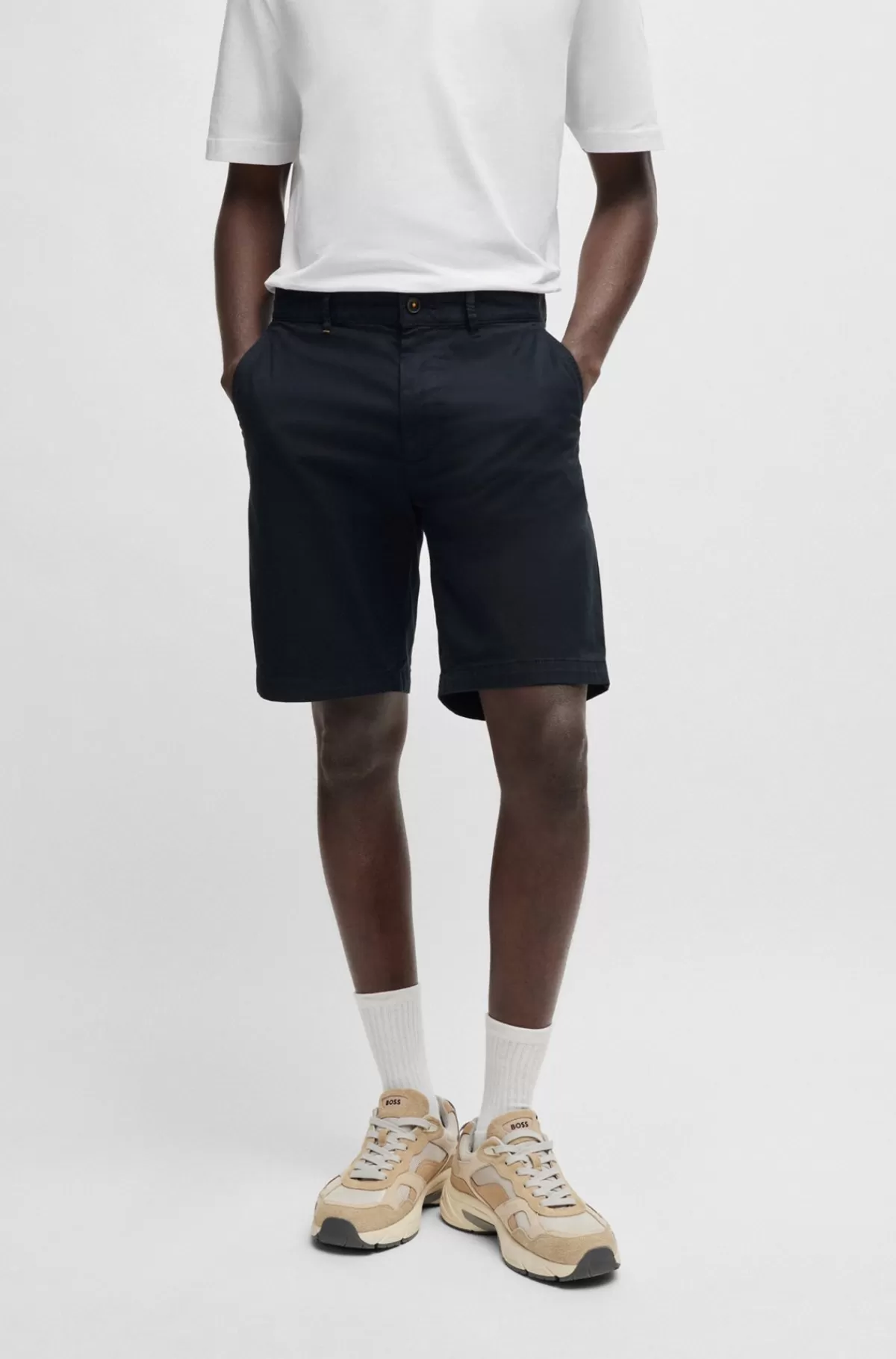 HUGO BOSS Slim Fit Shorts I Bomuldstwill Med Stræk Mørkeblå Cheap