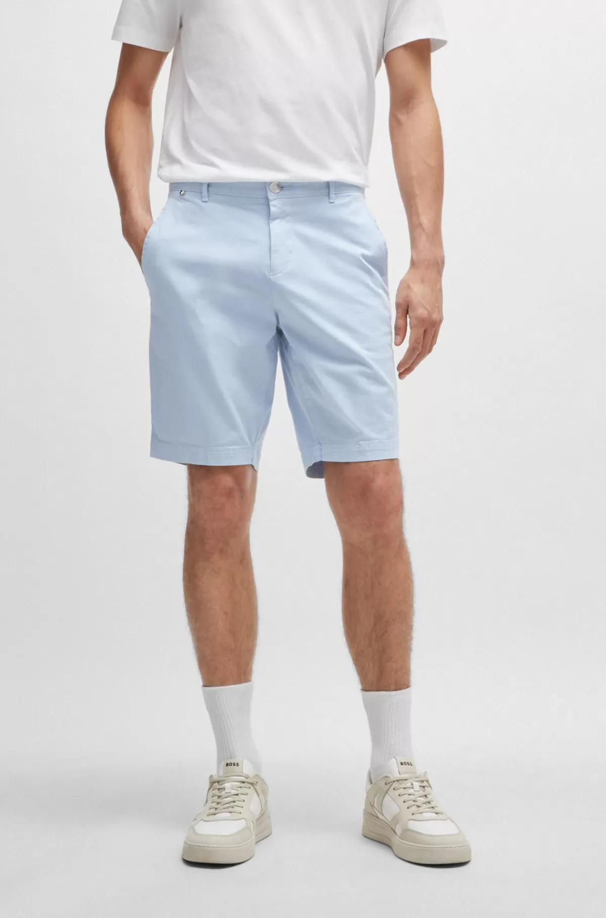 HUGO BOSS Slim Fit Shorts I Bomuldstwill Med Stræk Lyseblå Hot