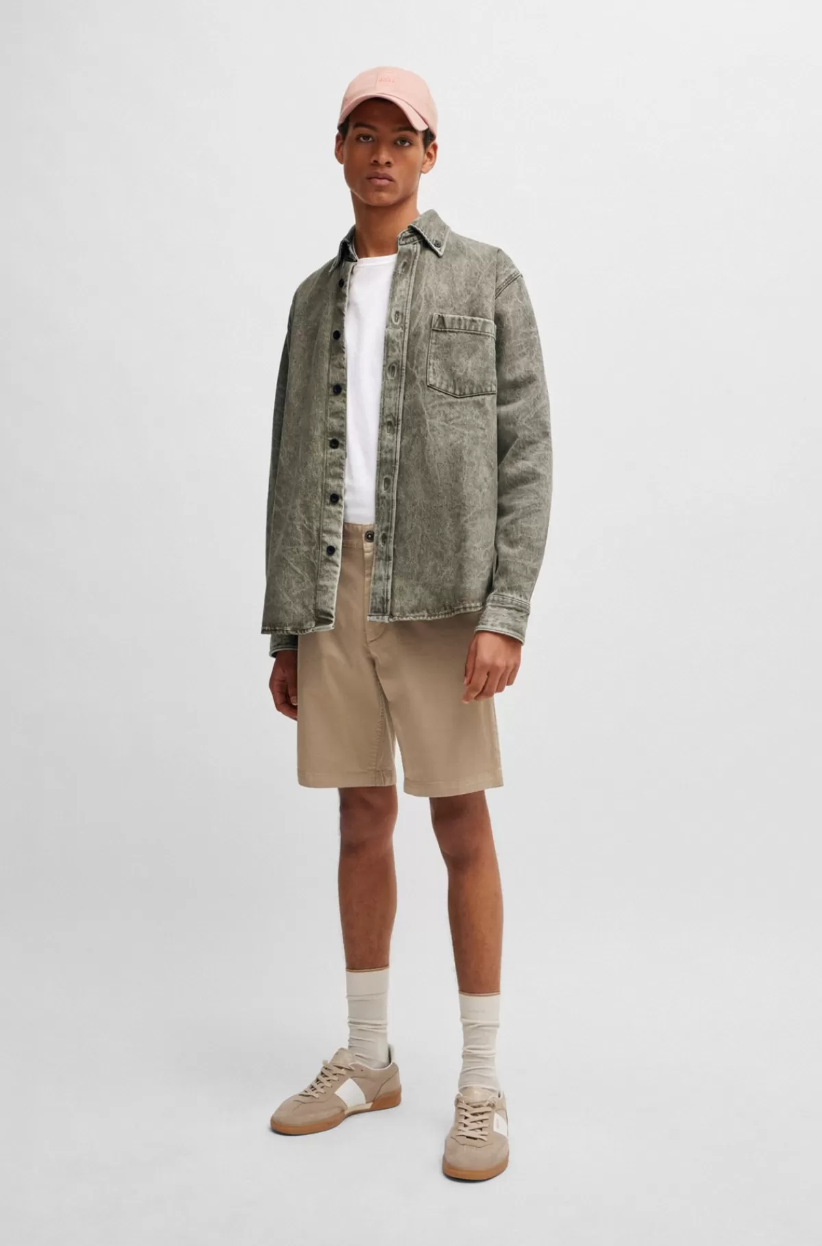 HUGO BOSS Slim Fit Shorts I Bomuldstwill Med Stræk Lysebrun Shop