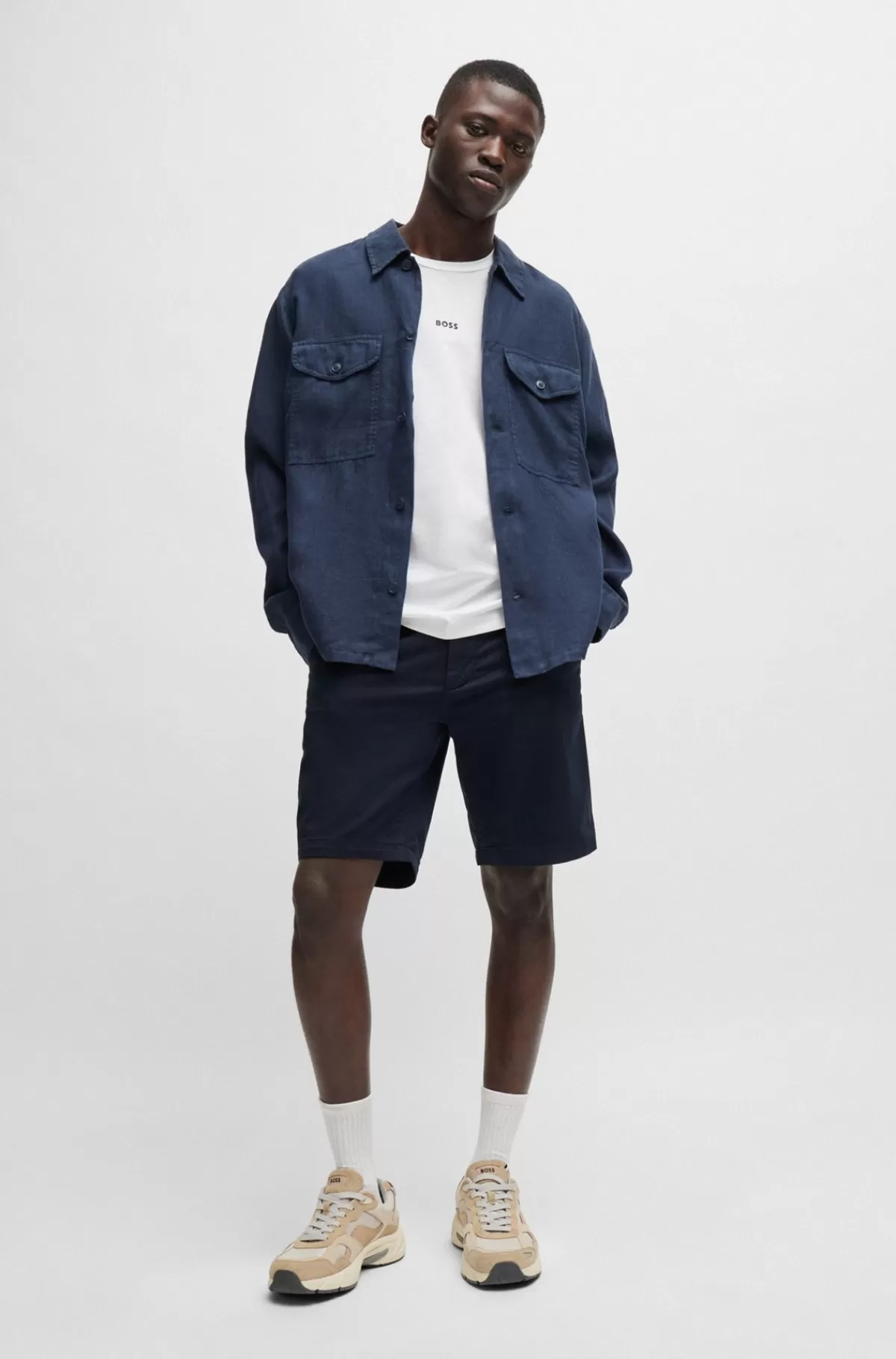 HUGO BOSS Slim Fit Shorts I Bomuldstwill Med Stræk Mørkeblå Cheap