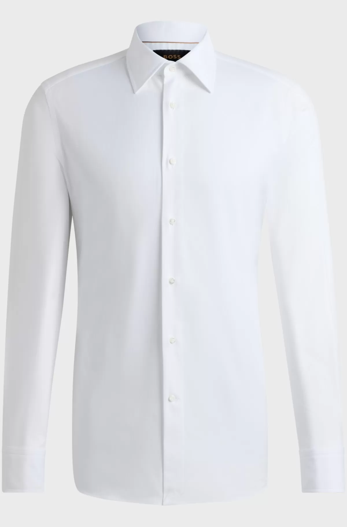 HUGO BOSS Slim Fit Skjorte I Bomuld Med Mikrostruktur Og Stræk Hvid Outlet