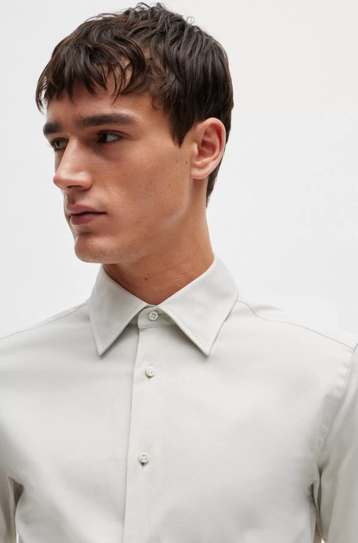 HUGO BOSS Slim Fit Skjorte I Bomuld Med Mikrostruktur Og Stræk Naturlig Cheap