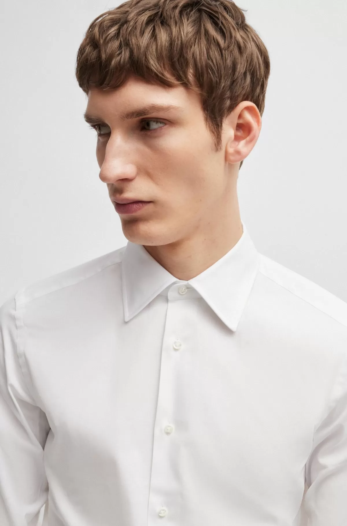 HUGO BOSS Slim Fit Skjorte I Bomuld Med Mikrostruktur Og Stræk Hvid Outlet
