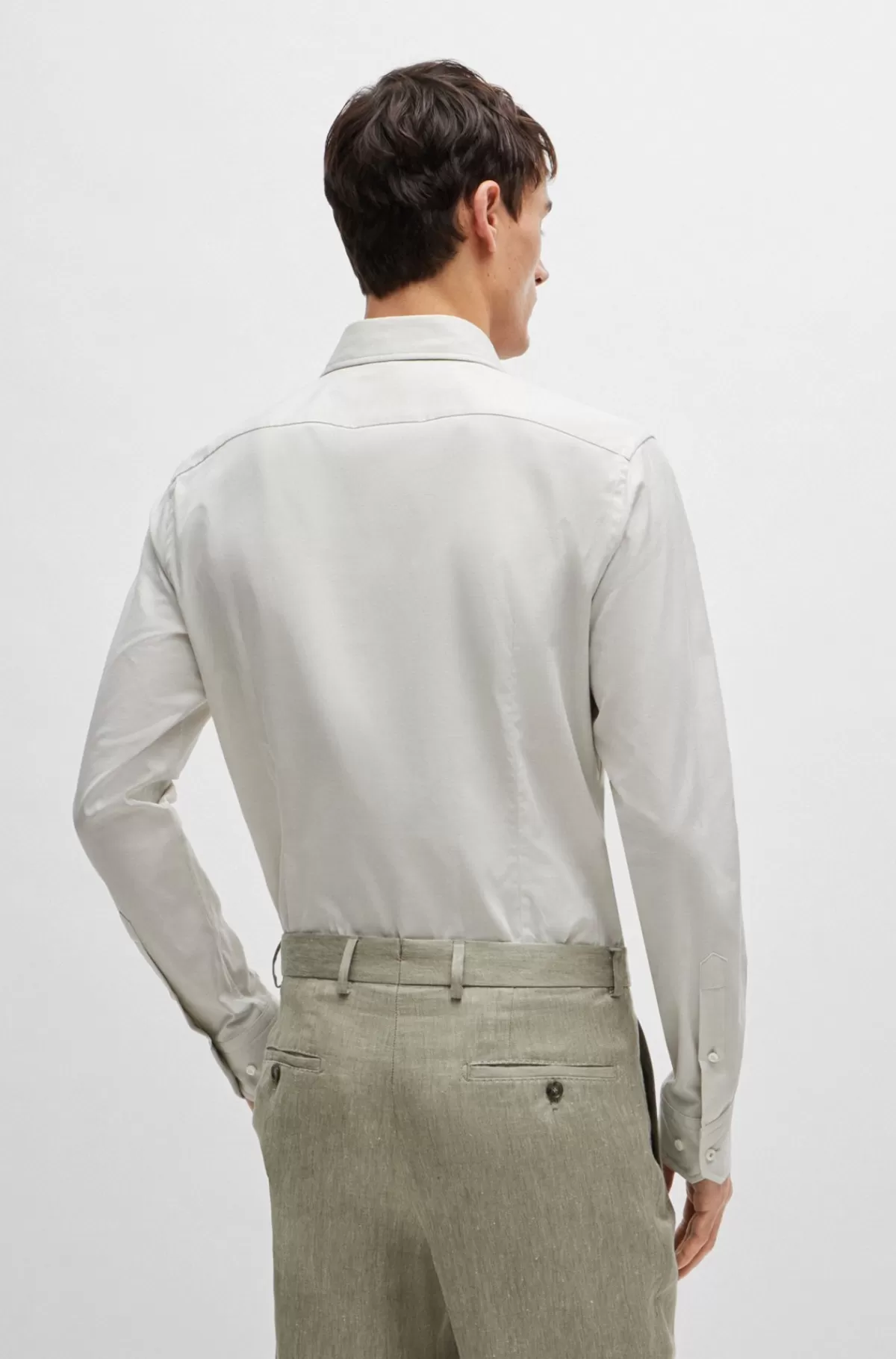 HUGO BOSS Slim Fit Skjorte I Bomuld Med Mikrostruktur Og Stræk Naturlig Cheap