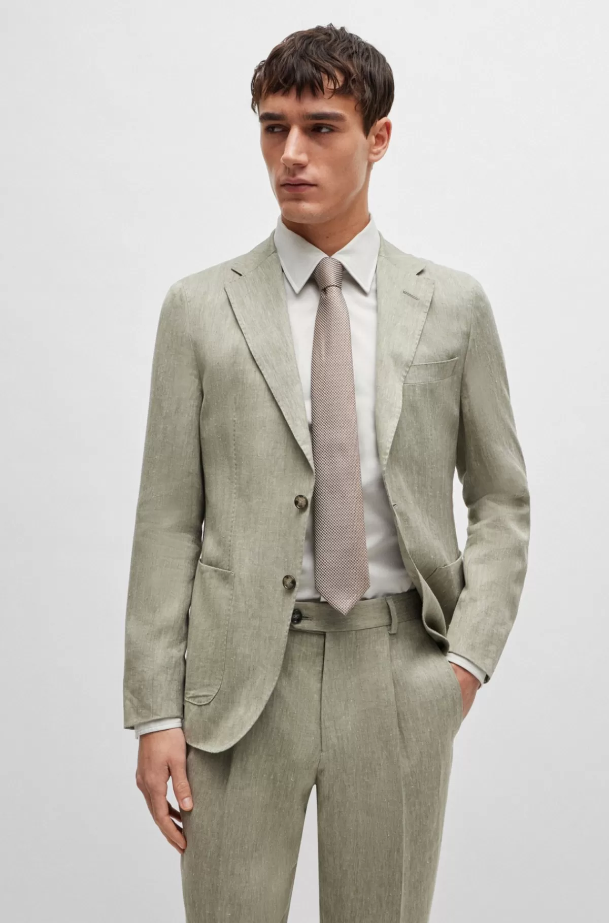 HUGO BOSS Slim Fit Skjorte I Bomuld Med Mikrostruktur Og Stræk Naturlig Cheap