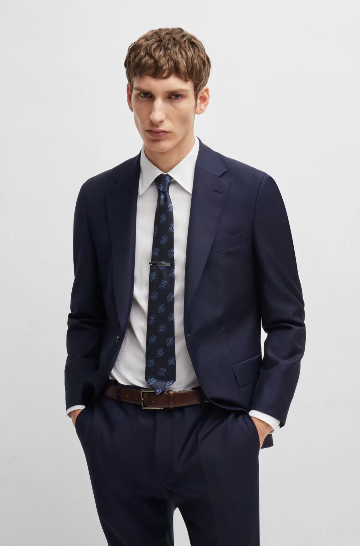 HUGO BOSS Slim Fit Skjorte I Bomuld Med Mikrostruktur Og Stræk Hvid Outlet