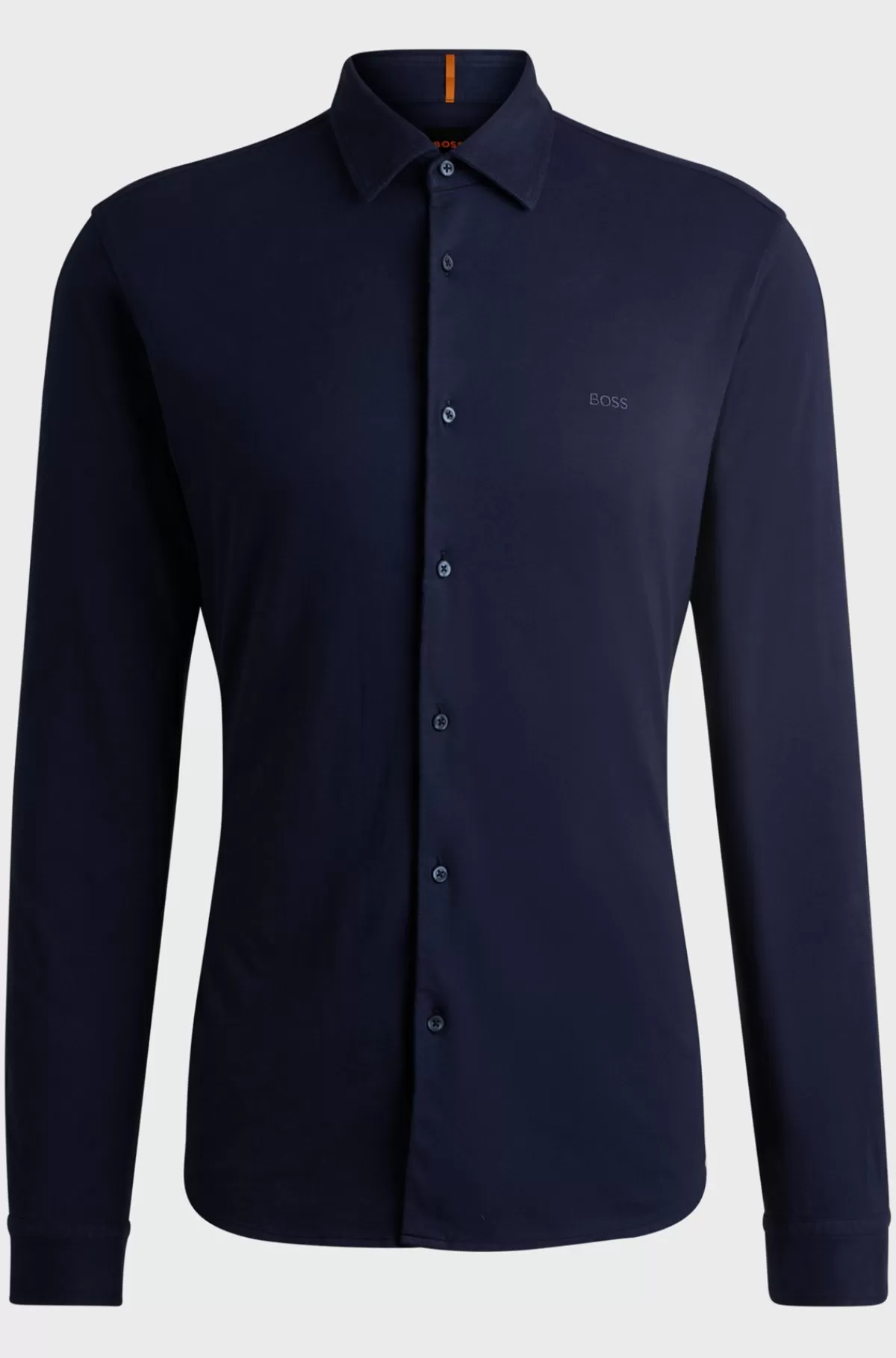 HUGO BOSS Slim Fit Skjorte I Bomuldsjersey Med Broderet Branding Mørkeblå Hot